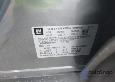 2021 Chevrolet Trailblazer Awd Lt из США, поврежденный, VIN KL79MRSL5MB152497